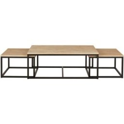 Maisons du Monde Set de 3 mesas nido de abeto macizo y acero negro