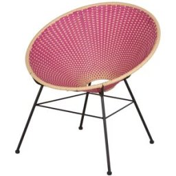 Maisons du Monde Silla de exterior de acero negro y resina trenzada rosa y beige