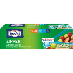 TOPPITS 90000 - TOPPITS bolsa congelador CON CREMALLERA 1,0 l, 12 piezas