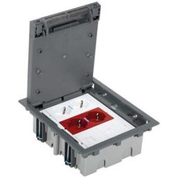KIT CAJA DE SUELO SAI SIMON 500 CIMA 3 MÓDULOS CON 1 BASE DOBLE SCHUKO EMBORNADO POR CORTE-RÁPIDO CON LED, 1 BASE DOBLE SCHUKO
