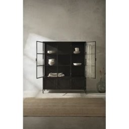 Vitrina puertas y laterales de cristal y estructura metal negra