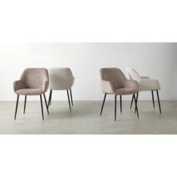 Pack 4 sillones tapizados en tela de pana lavanda con patas metálicas negras