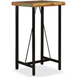 vidaxl Mesa y 2 taburetes bar madera maciza reciclada cuero real lona