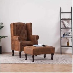 vidaxl Sillón Chesterfield y reposapiés cuero ante artificial marrón