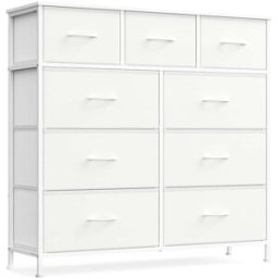 SONGMICS Cómoda con 9 cajones de acero mdf tela color blanco