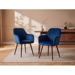 Unique Conjunto de 6 sillas con reposabrazos de terciopelo y metal negro - Azul - ELEANA