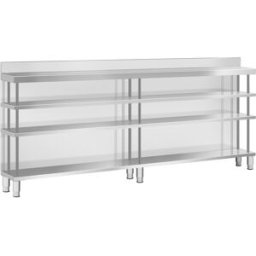 Mesa de bar de trabajo - acero inoxidable - 250 x 30 x 115 cm - 4 estantes - alzado - Royal Catering 10013470