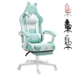Silla Gamer Welltin Reclinable 135° con Diseño de Gato Verde Menta