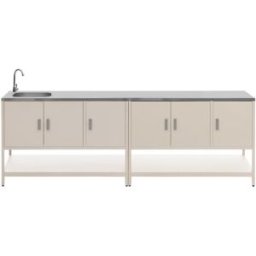 sweeek Cocina exterior 2 módulos acero inoxidable, beige