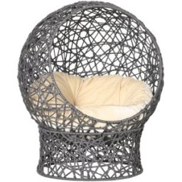 Urban Meuble Cesta de diseño para gatos en resina trenzada con cojín gris antracita
