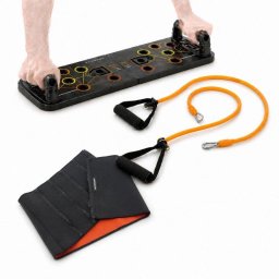 Pack Tabla Flexiones Push-up InnovaGoods con Bandas Resistencia y Faja Deportiva Sauna