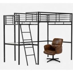 Meubles Cosy Litera alta doble con escritorio y silla de oficina giratoria marrón
