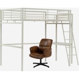 Meubles Cosy Litera alta blanca con escritorio y silla de oficina giratoria marrón