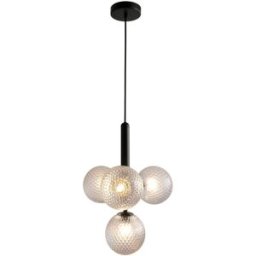 Sulion Lámpara colgante decorativa 4 bolas vidrio texturizado negro