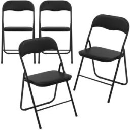ECD Germany Set 4 sillas plegables de cuero sintético negro para exterior/interior