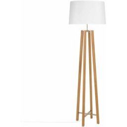 Maisons du Monde Lámpara de pie de madera de roble y tela blanca Alt. 160 cm