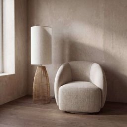 Maisons du Monde Lámpara de pie de ratán y lino blanco Alt. 140 cm