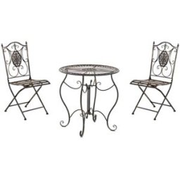 CLP Set de mesa y 2 sillas de jardín en Metal Bronce