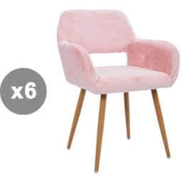 Meubles Cosy Juego de 6 sillas de piel sintética con patas de acero, rosa