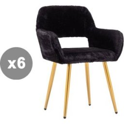 Meubles Cosy Juego de 6 sillas de piel sintética con patas de acero, negro