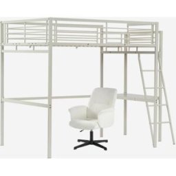 Meubles Cosy Litera alta blanca con escritorio y silla de oficina giratoria blanca