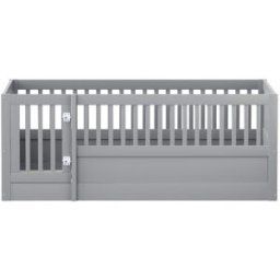 OKWISH Cama infantil gris de madera maciza con puerta 140x200 cm