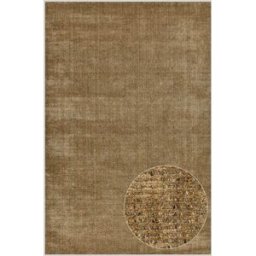 THEKO Alfombra de viscosa tejida a mano a rayas - dorada 70x140 cm