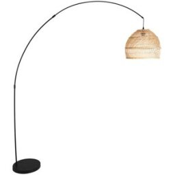 Maisons du Monde Lámpara de pie de arco de acero negro y ratán Alt. 191 cm