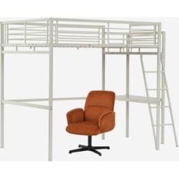 Meubles Cosy Litera alta blanca con escritorio y silla de oficina giratoria roja