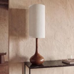 Maisons du Monde Lámpara de mesa de madera de mango y lino Alt. 95 cm
