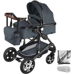 Tectake Carrito de bebé 2 en 1, plegable y con arnés de 5 puntos, antracita