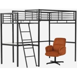 Meubles Cosy Litera alta doble con escritorio y silla de oficina giratoria roja
