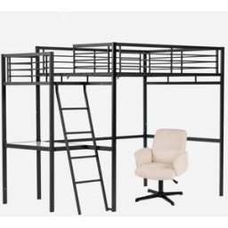 Meubles Cosy Litera alta doble con escritorio y silla de oficina giratoria beige