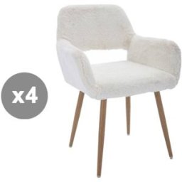 Meubles Cosy Juego de 4 sillas de piel sintética con patas de acero, blanco