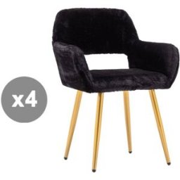 Meubles Cosy Juego de 4 sillas de piel sintética con patas de acero, negro