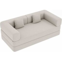 MODFU Sofá cama plegable de 2 plazas en pana, blanco roto, 200x100x70 cm