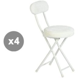 Meubles Cosy Juego de 4 sillas plegables redondas con piel sintética, blanco
