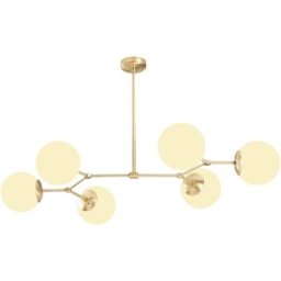 Unique Lámpara de techo de metal 6 globos DAMAR - Ancho 100 x Alt. 52 cm - Dorado y blanco