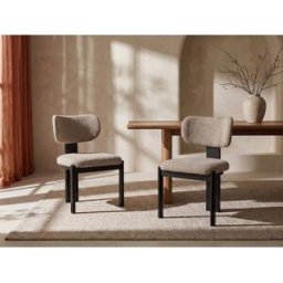 Unique Juego de 6 sillas en tela bouclé y madera de hevea - Gris topo y negro - WILANA