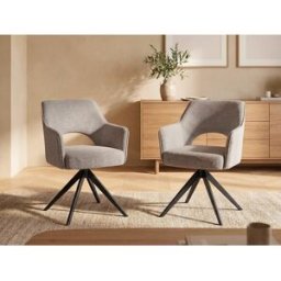 Unique Conjunto de 2 sillas pivotantes con reposabrazos de tela y metal - Gris topo - KONYA