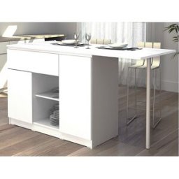 Unique Isla central de cocina con 2 puertas, 1 cajón y 2 estantes - blanco - TUNORI