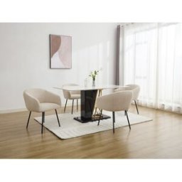 Unique Conjunto de 2 sillas con reposabrazos de tela texturizada y metal negro - Crema - NISTOSIA