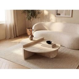 Unique Conjunto de 2 mesas bajas - Efecto travertino beige - ALOEVA