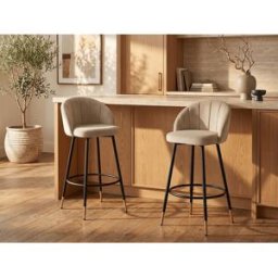 Unique Conjunto de 2 taburetes de bar de terciopelo y metal - Beige - ELIRAM