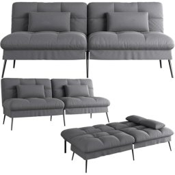 Sofá Cama Con Función De Cama, Funda Futón Abatible, Sofá Esquinero, Sofá Invitados 3 Plazas, Con Respaldo Ajustable En Tela Gris