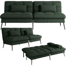 Sofá Cama Con Función De Cama, Funda Futón Plegable, Sofá Cama, Sofá Esquinero, Cama Invitados, Sofá 3 Plazas, Con Respaldo Ajustable En Tela - Verde