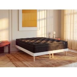 Unique Conjunto colchón y somier 180 x 200 cm - Somier tapizado, colchón híbrido de muelles ensacados con topper integrado y tela negro, grosor 30 cm - GAMIANI de YSMÉE