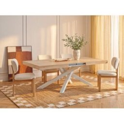 Unique Mesa de comedor extensible para 6 a 12 personas en MDF y metal - Natural y blanco - CATONAV