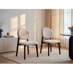 Unique Conjunto de 2 sillas en tela texturizada y madera de hevea natural oscura - Beige - MARLENI