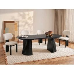 Unique Mesa de comedor extensible de 4 a 8 personas con chapado en roble - Negro - CARMIZA